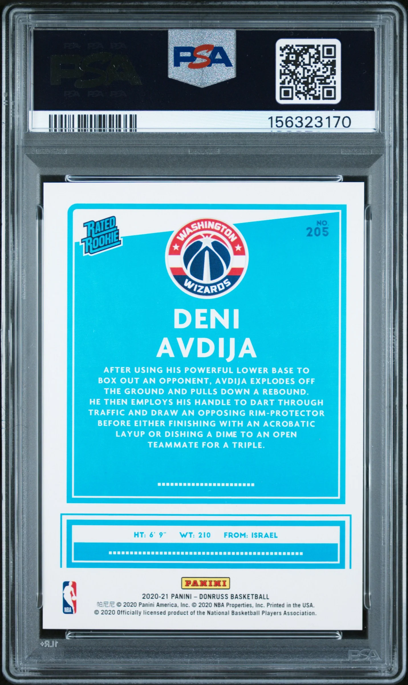 2020 Panini Donruss Choice Black Gold Deni Avdija #205 /8 PSA 10 - Image 2