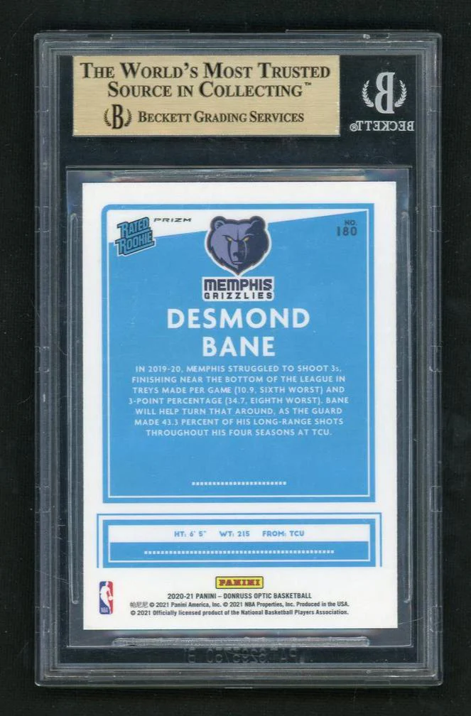 2020 Panini Donruss Optic 180 Desmond Bane Blue Velocity Blue Rookie Beckett 9.5 Gem Mint Memphis Grizzlies - Image 2