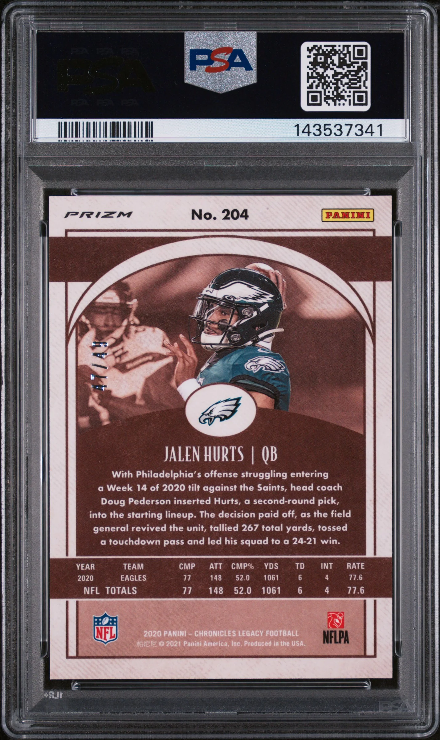 2020 Panini Legacy Green Jalen Hurts #204 /49 PSA 9 - Image 2