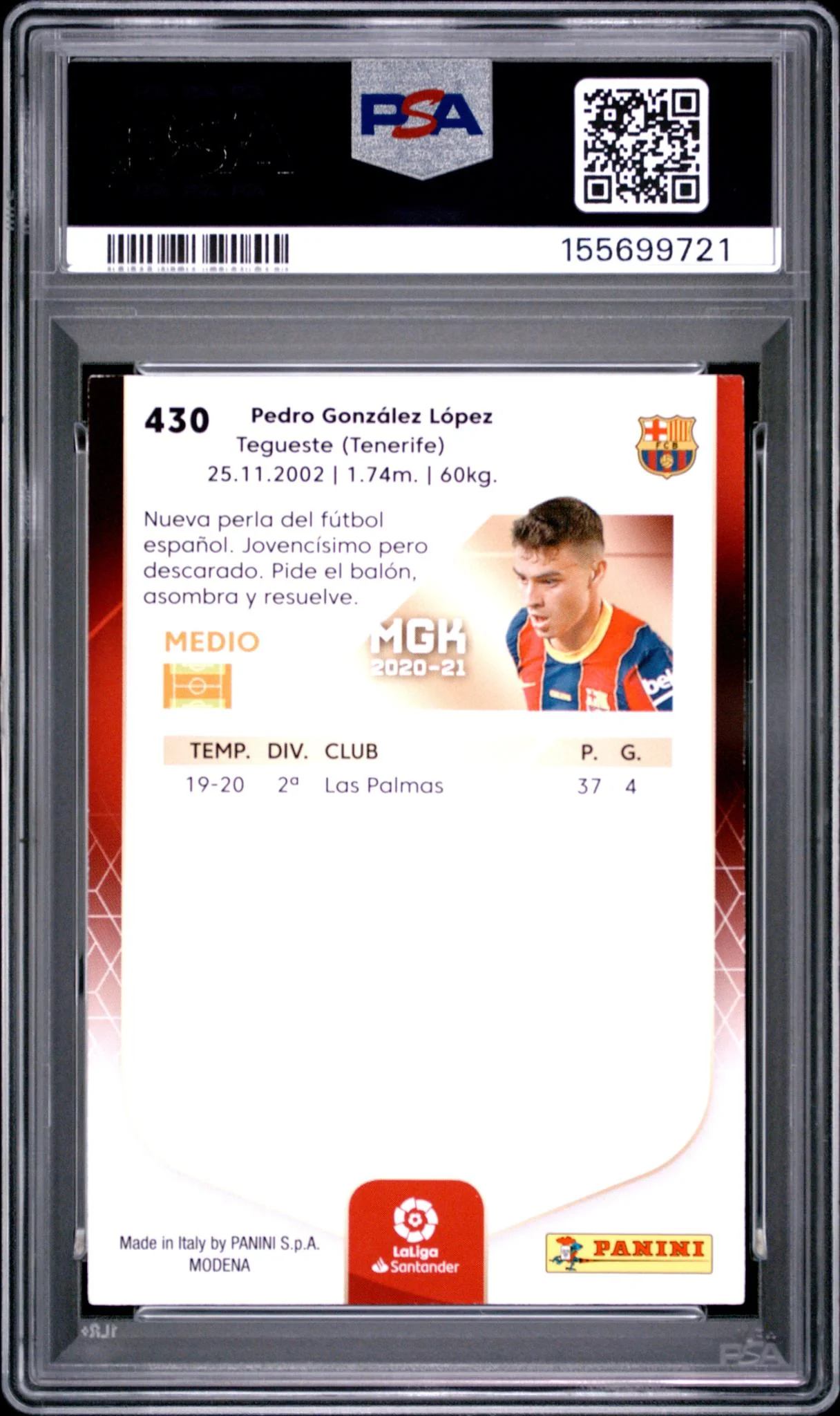 2020 Panini Megacracks La Liga Nuevo Fichaje Pedri #430 PSA 8 - Image 2