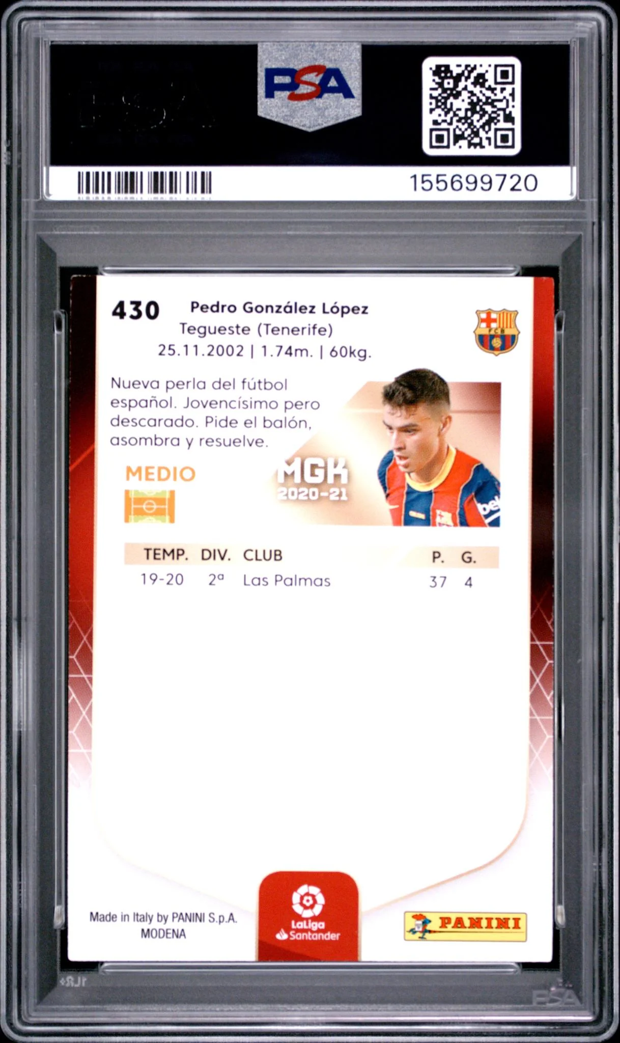 2020 Panini Megacracks La Liga Nuevo Fichaje Pedri #430 PSA 8 - Image 2