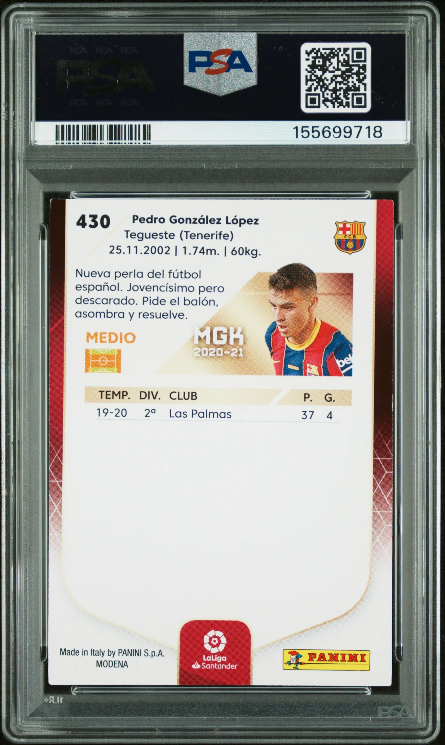 2020 Panini Megacracks La Liga Nuevo Fichaje Pedri #430 PSA 8 - Image 2