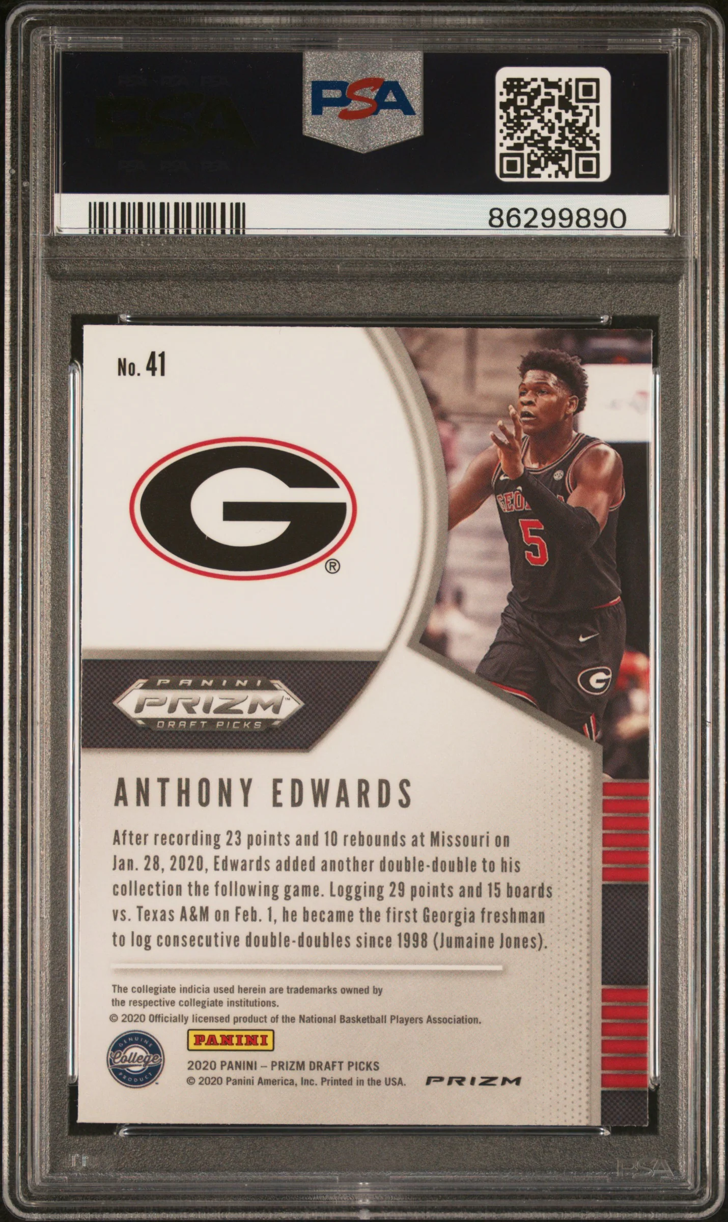 2020 Panini Prizm Draft Picks Green Prizm Anthony Edwards #41 PSA 10 - Image 2