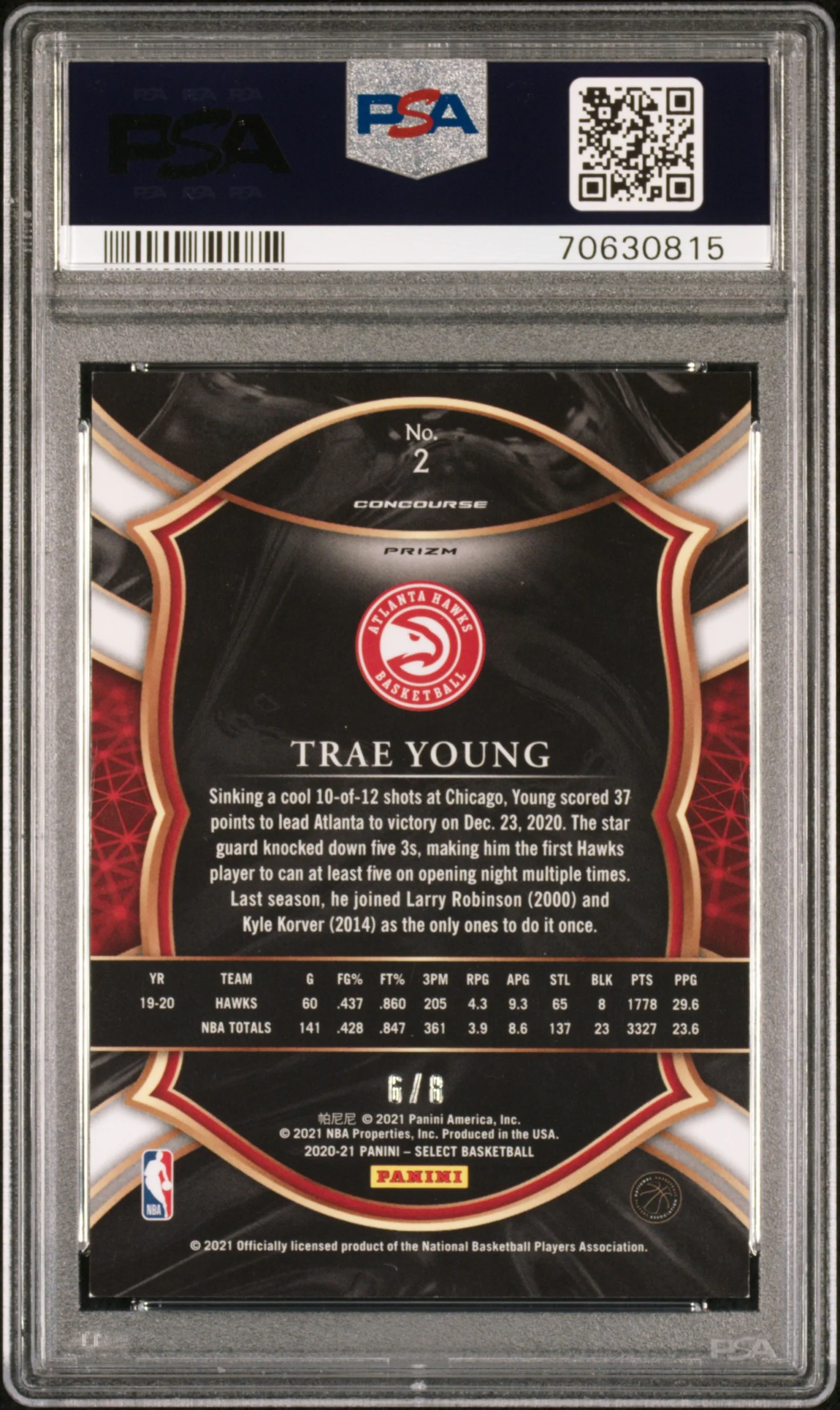 2020 Panini Select Lucky Envelopes Trae Young #2 /8 PSA 8 - Image 2