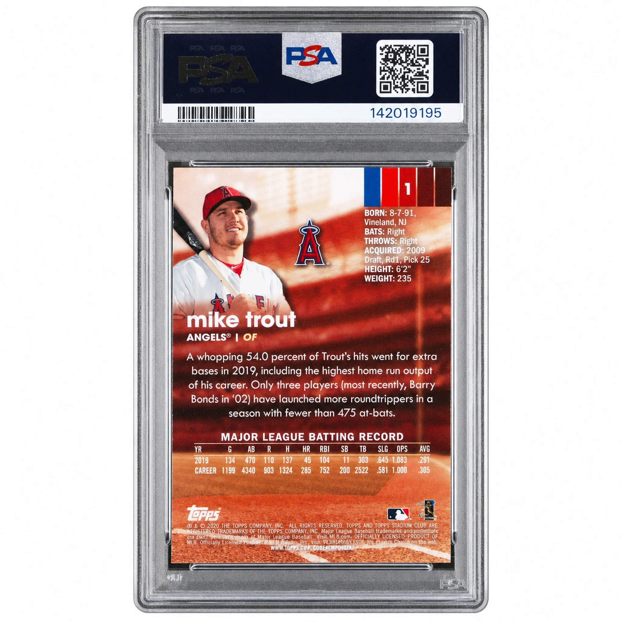 2020 Stadium Club Chrome Mike Trout #1 PSA 10 - Image 2