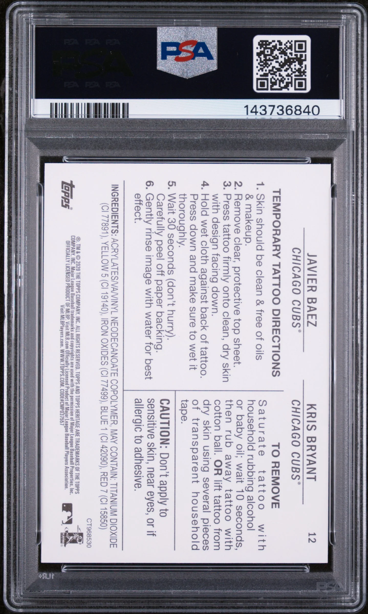 2020 Topps Heritage Tattoos Javier Baez/Kris Bryant #12 PSA 6 - Image 2