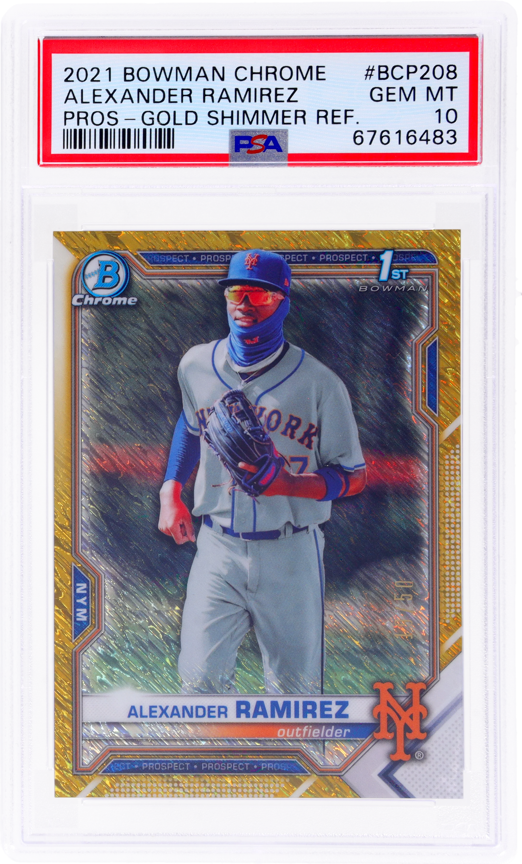 2021 Bowman Chrome Prospects Gold Shimmer Refractor Alexander Ramirez #BCP208 /50 PSA 10