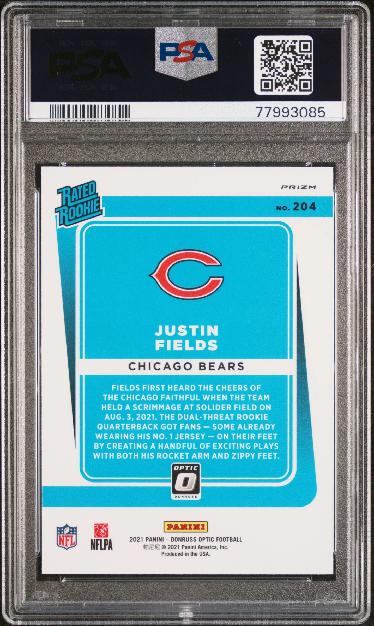2021 Donruss Optic Rated Rookie Blue Scope Justin Fields #204 PSA 10 - Image 2