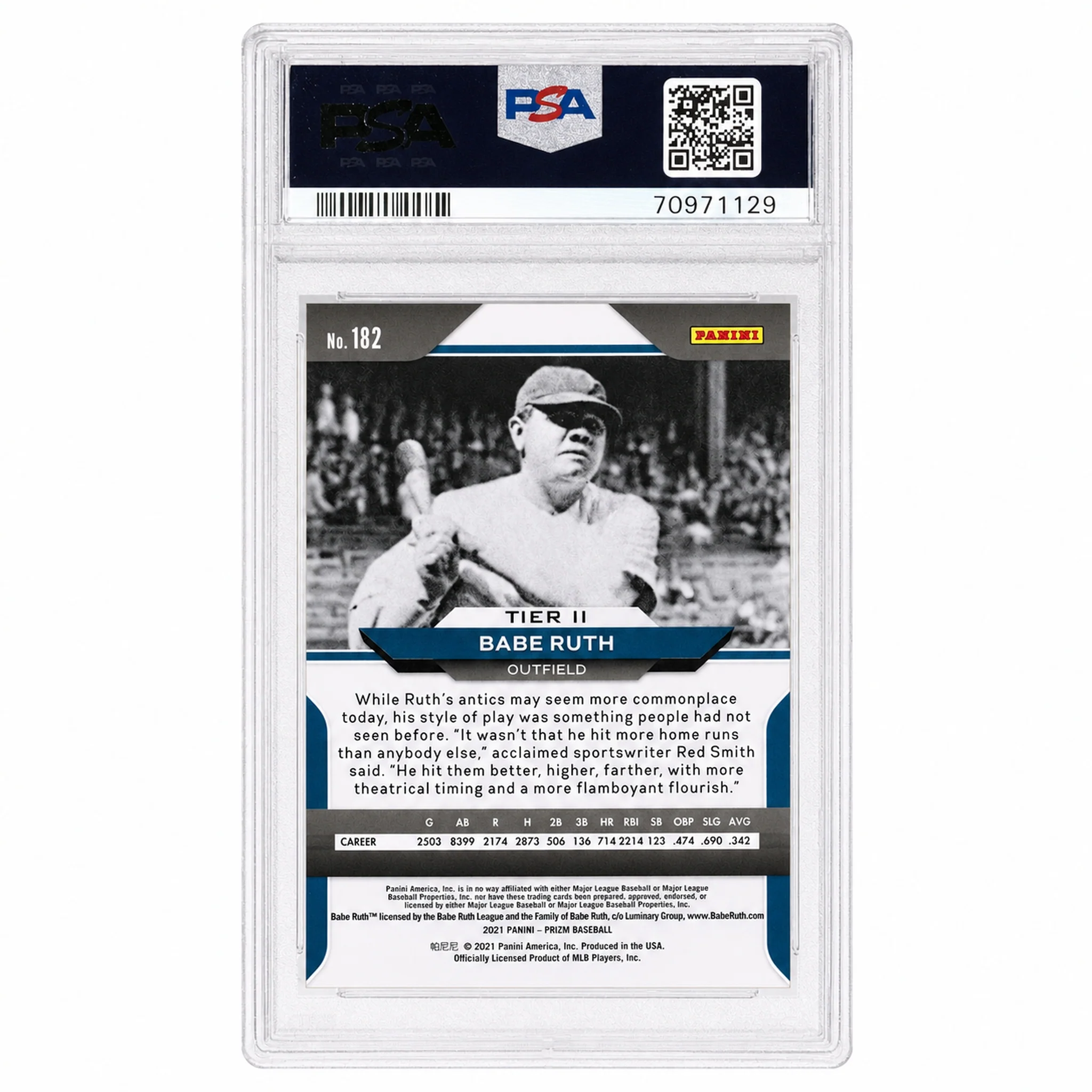 2021 Panini Prizm Babe Ruth #182 PSA 10 - Image 2