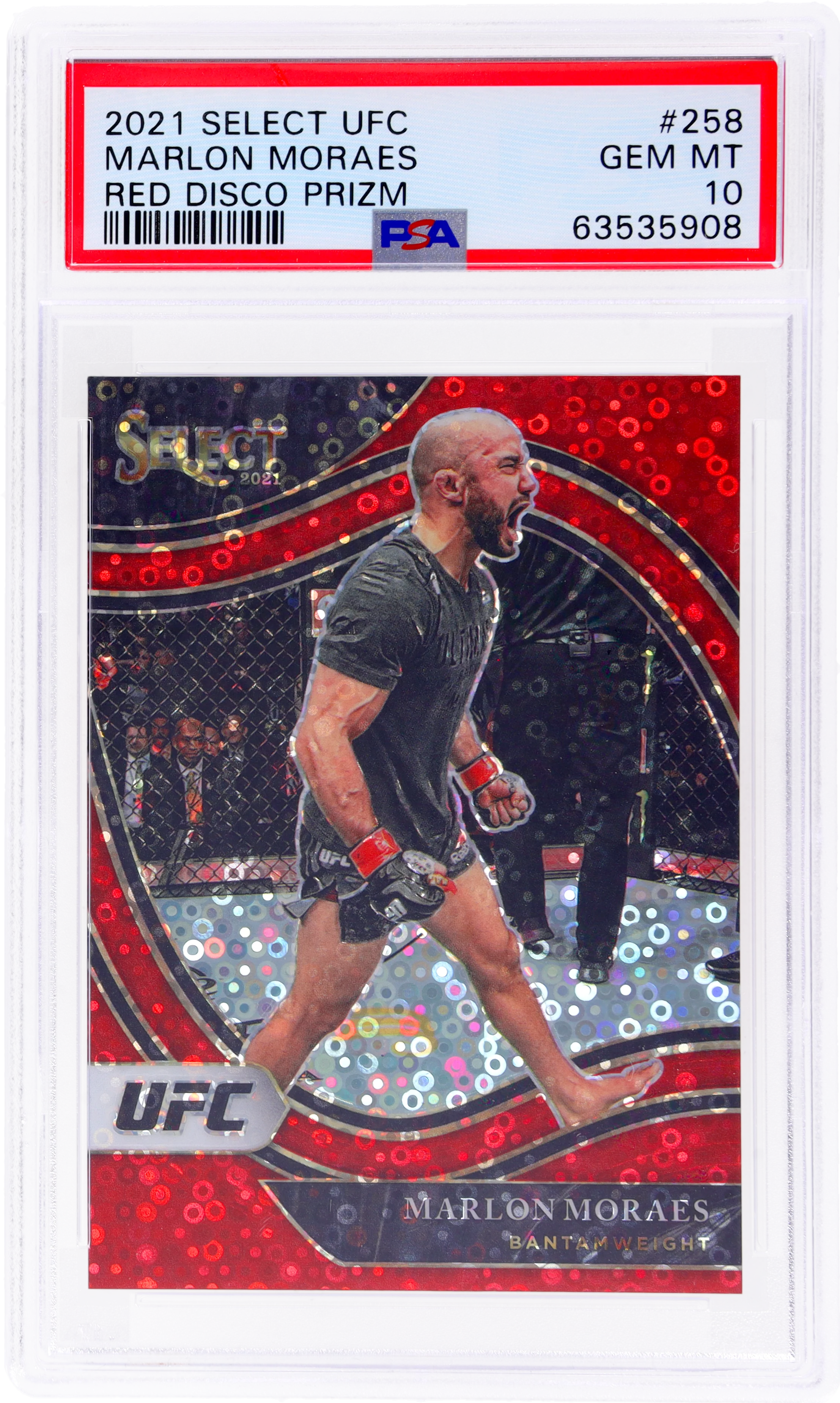 2021 Panini Select UFC Red Disco Prizm Marlon Moraes #258 /199 /157 PSA 10