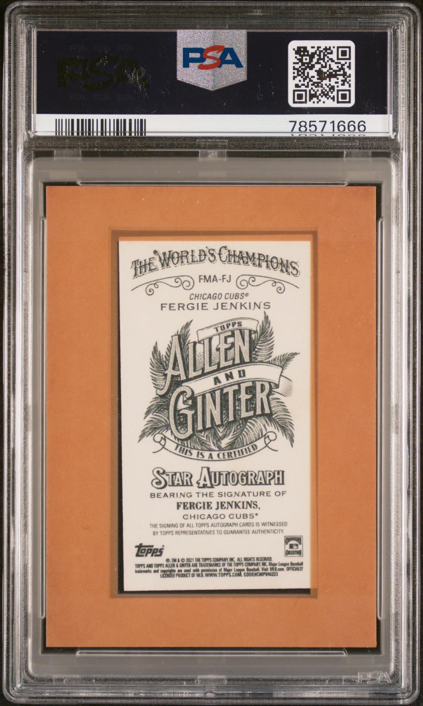 2021 Topps Allen & Ginter X Framed Mini Autographs Fergie Jenkins #FMAFJ PSA 9 - Image 2