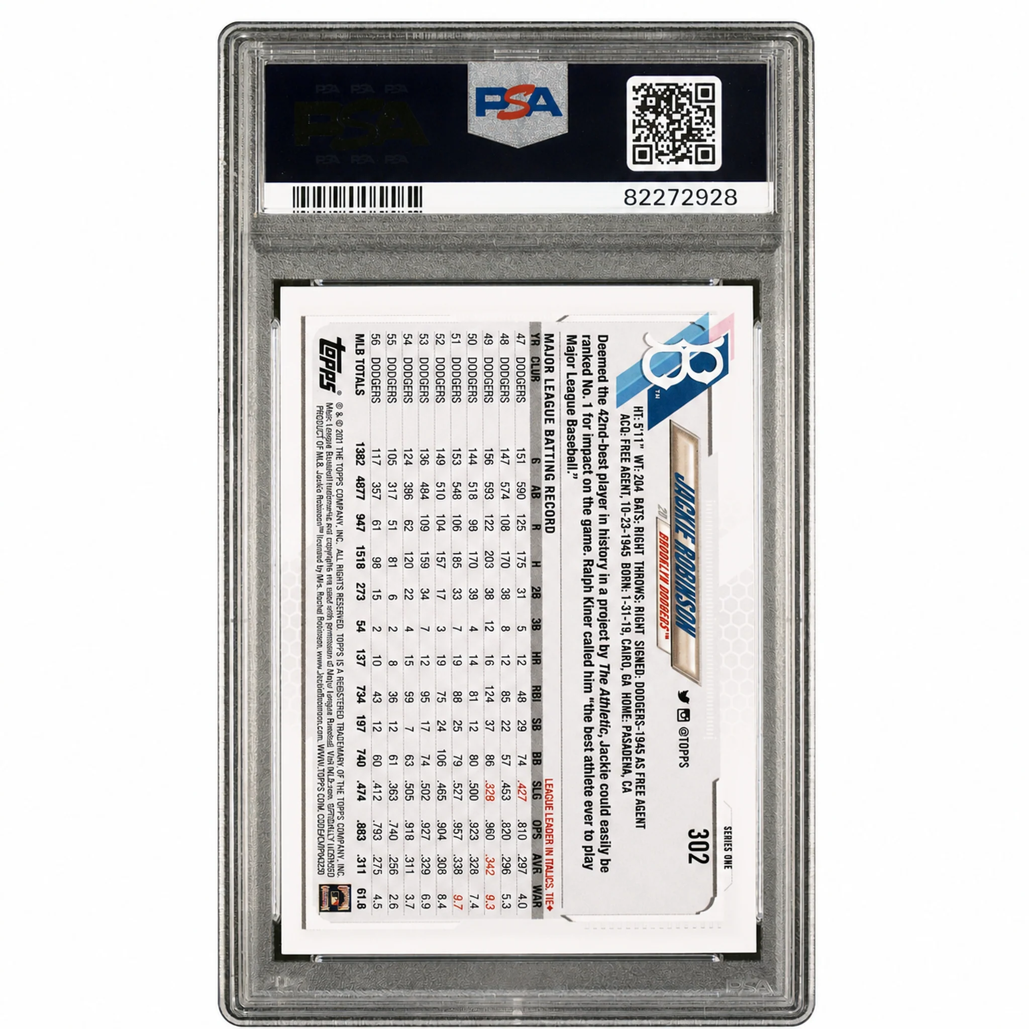 2021 Topps Base Set Photo Variation Jackie Robinson #302 PSA 10 - Image 2