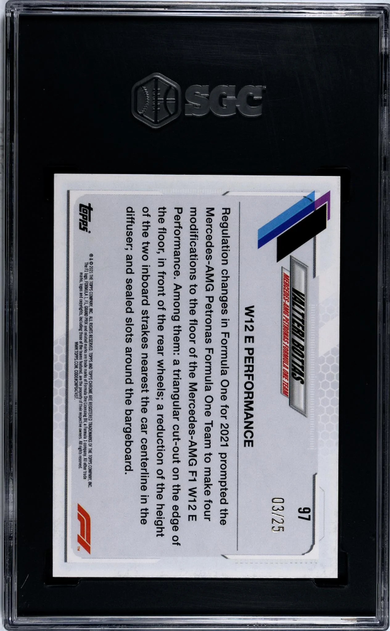 2021 Topps Chrome #97 Valtteri Bottas Orange Refractor /25 SGC 10 - Image 2