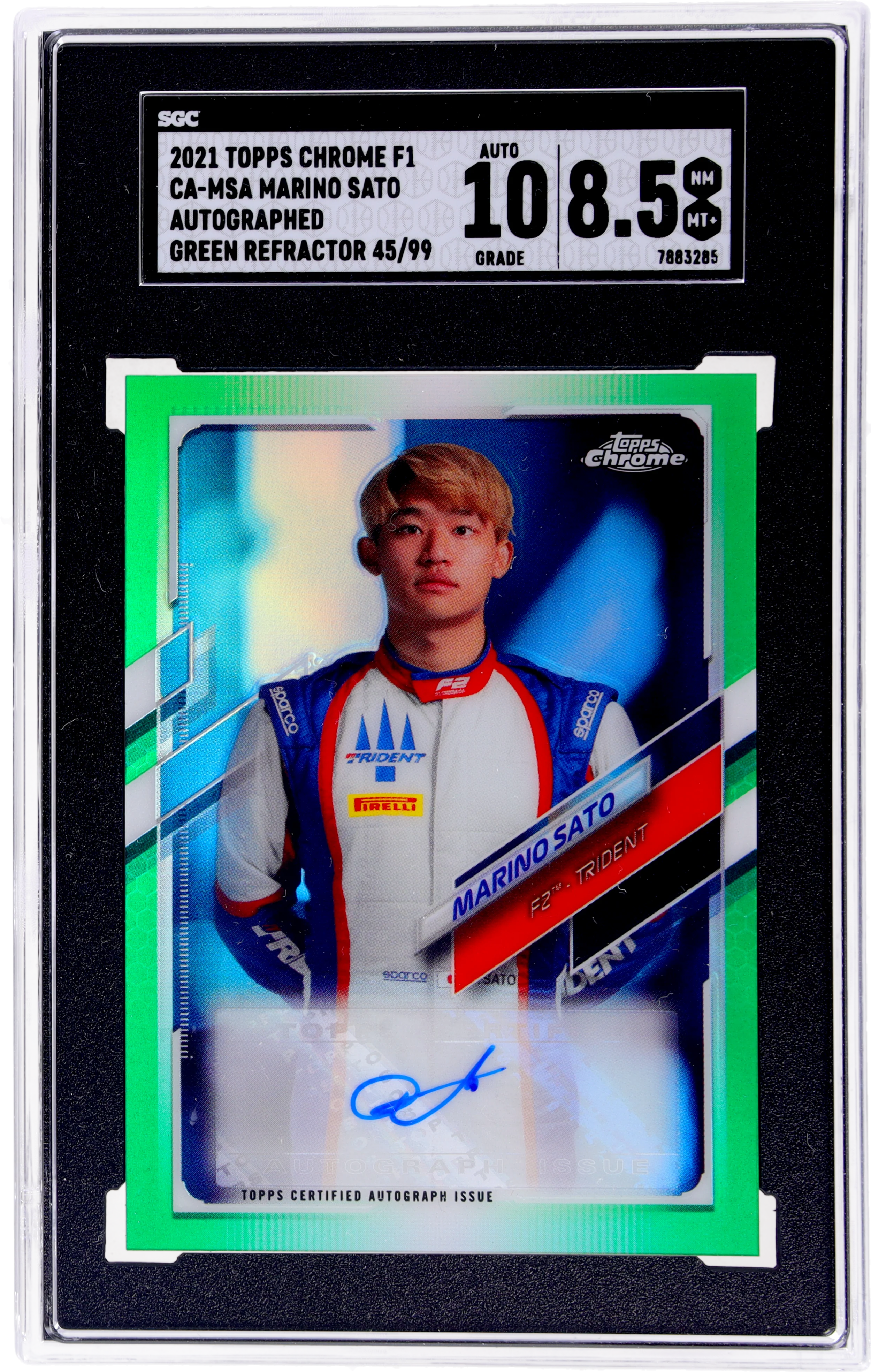 2021 Topps Chrome F1 #CA-MSA Marino Sato Auto. Green Ref. 45 SGC 8.5