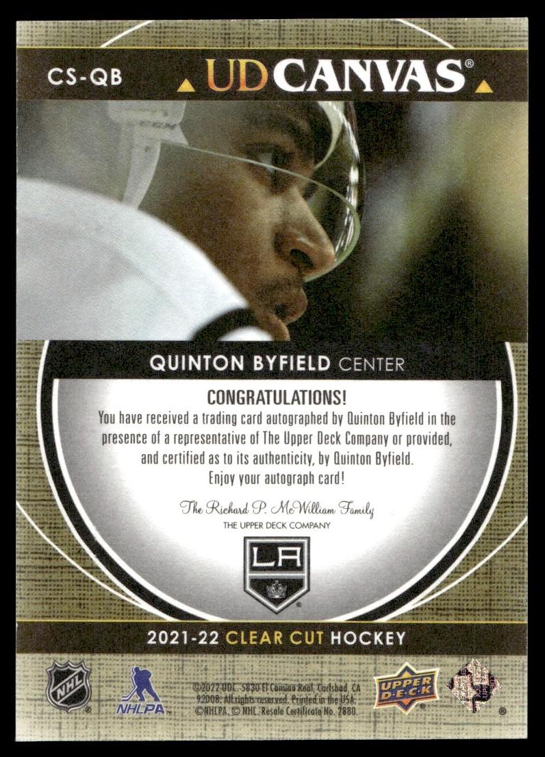 2021 Upper Deck Clear Cut CS-QB Quinton Byfield UD Canvas /55 Kings Auto - Image 2