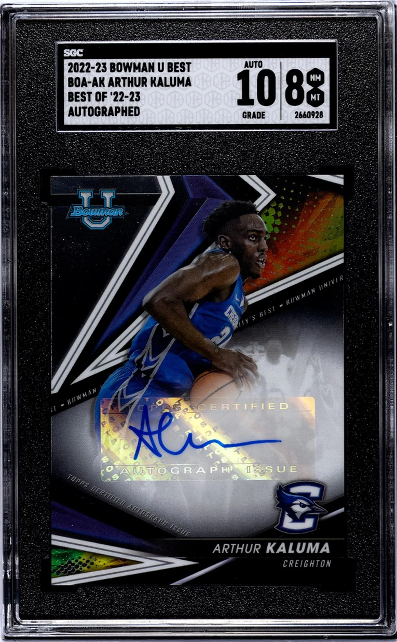 2022-23 Bowman U Best Arthur Kaluma #BOA-AK Auto SGC 8 Auto 10