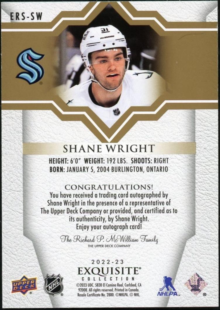 2022-23 Exquisite ERS-SW Shane Wright Auto /25 - Image 2