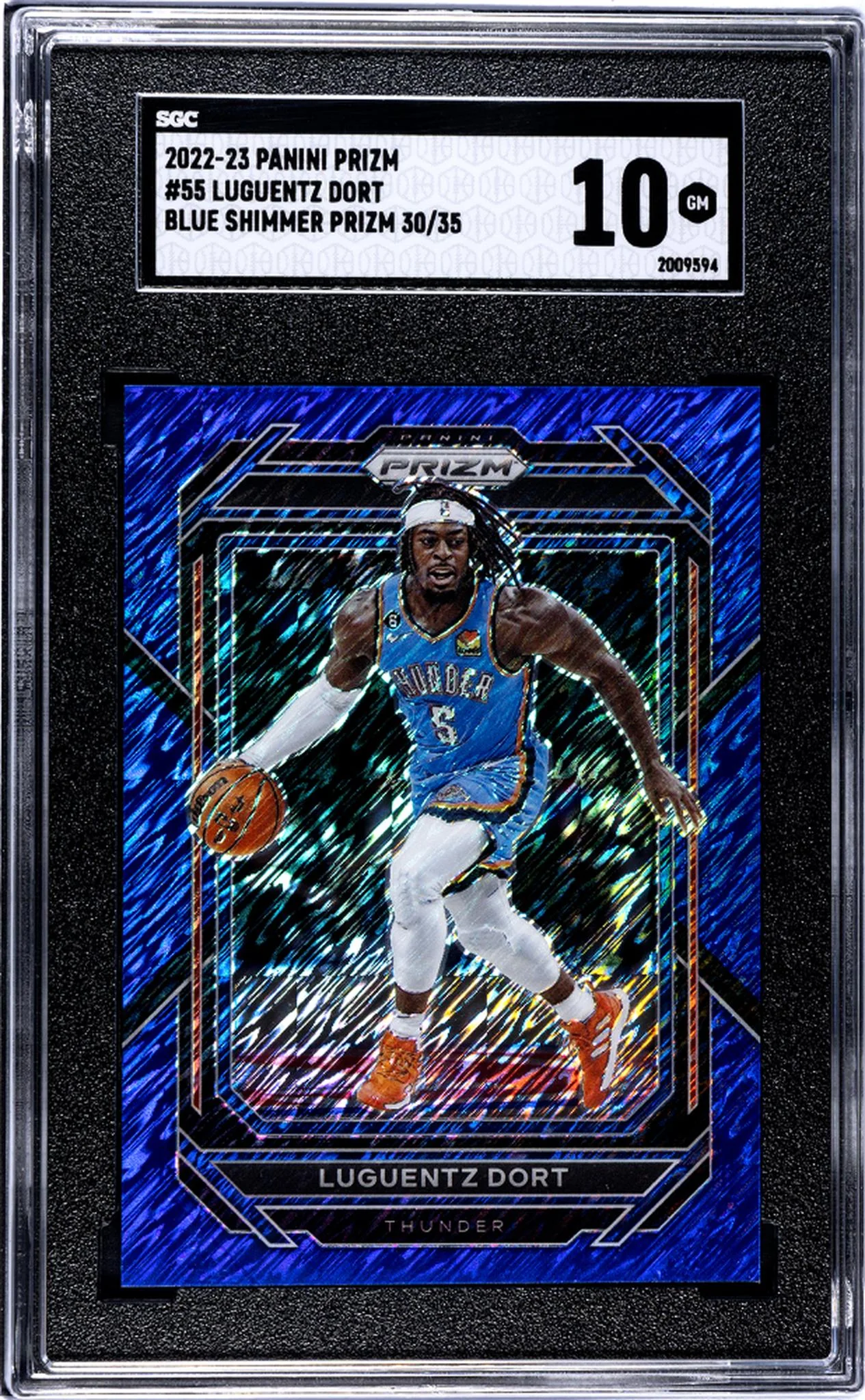 2022-23 Panini Prizm #55 Luguentz Dort Blue Shimmer Prizm /35 SGC 10