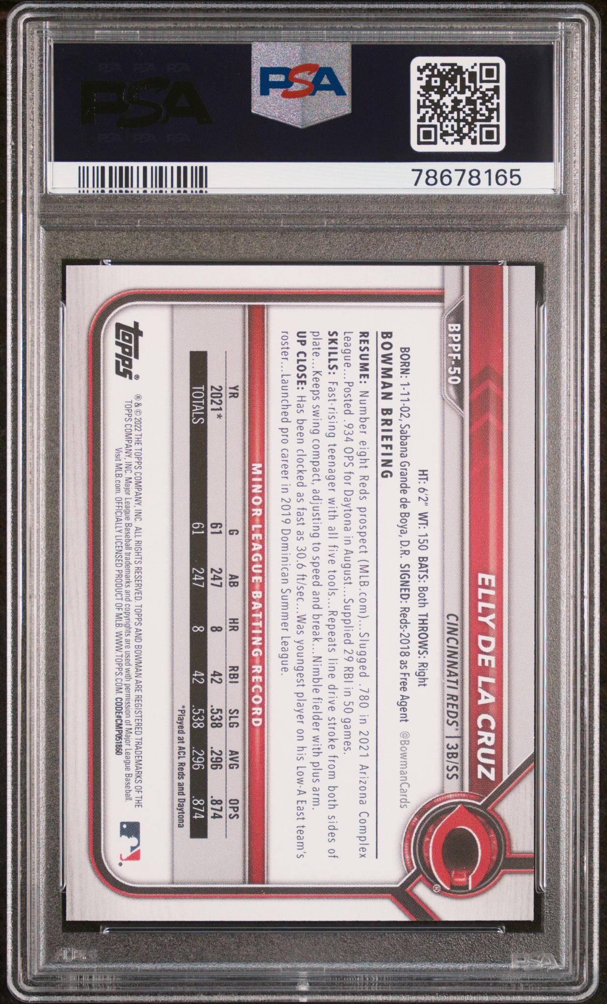 2022 Bowman 1st Edition Elly De La Cruz #BPPF50 /55 PSA 10 - Image 2
