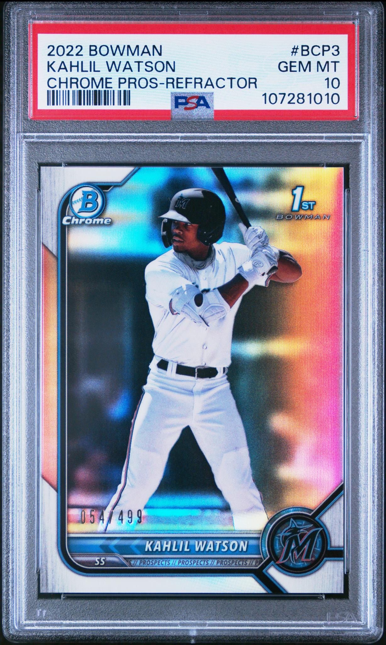 2022 Bowman Chrome Prospect Refractor Kahlil Watson #BCP3 /499 PSA 10