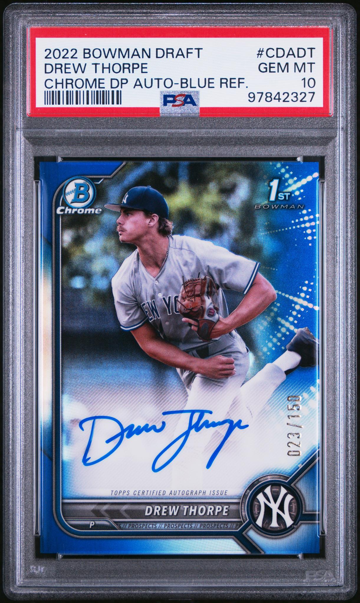 2022 Bowman Draft Chrome Autograph Blue Refractor Drew Thorpe #CDADT /150 PSA 10