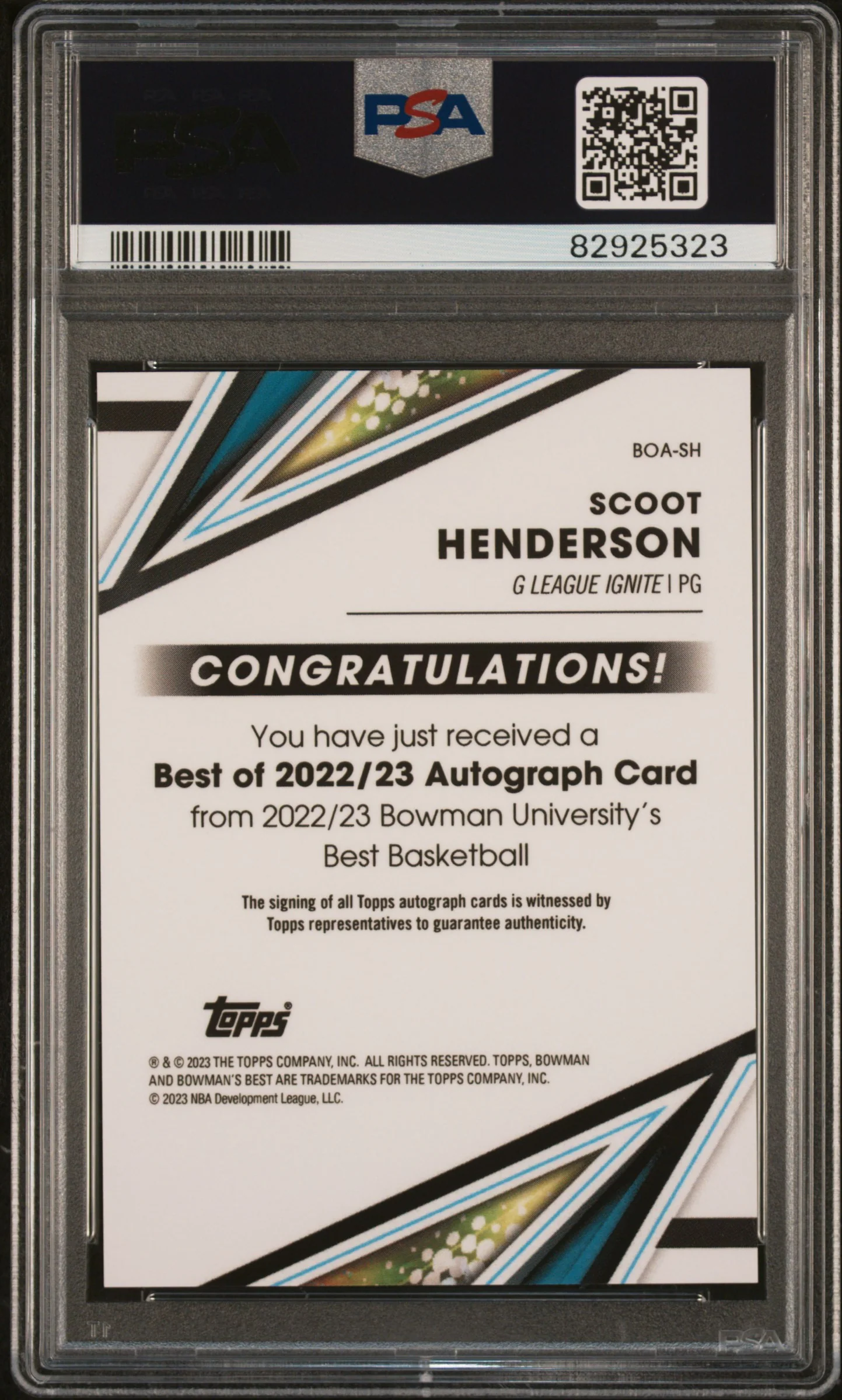 2022 Bowman's Best University Best of '22 Autograph Scoot Henderson #BOASH PSA 10 - Image 2