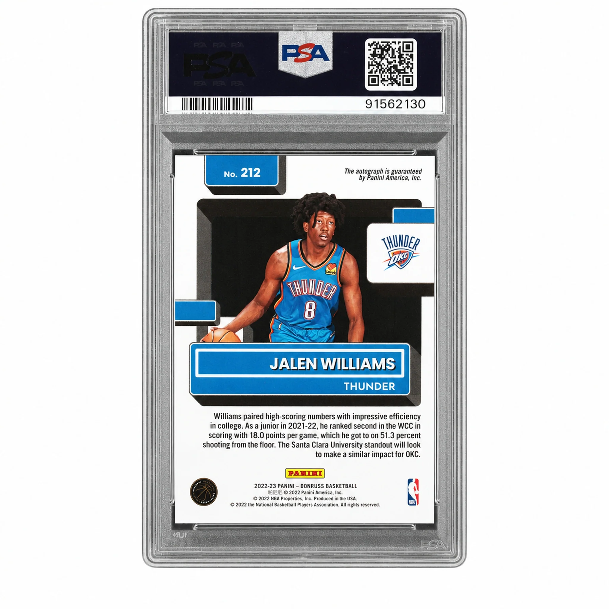 2022 Donruss Rated Rookie Signature Choice Jalen Williams #212 PSA 10 - Image 2