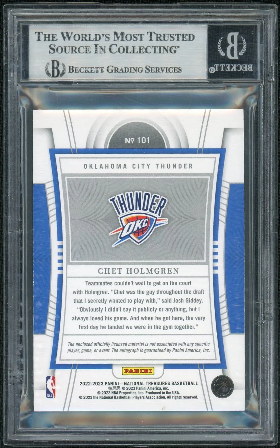2022 National Treasures #101 Chet Holmgren Purple FOTL Auto /8 BGS 8 - Image 2