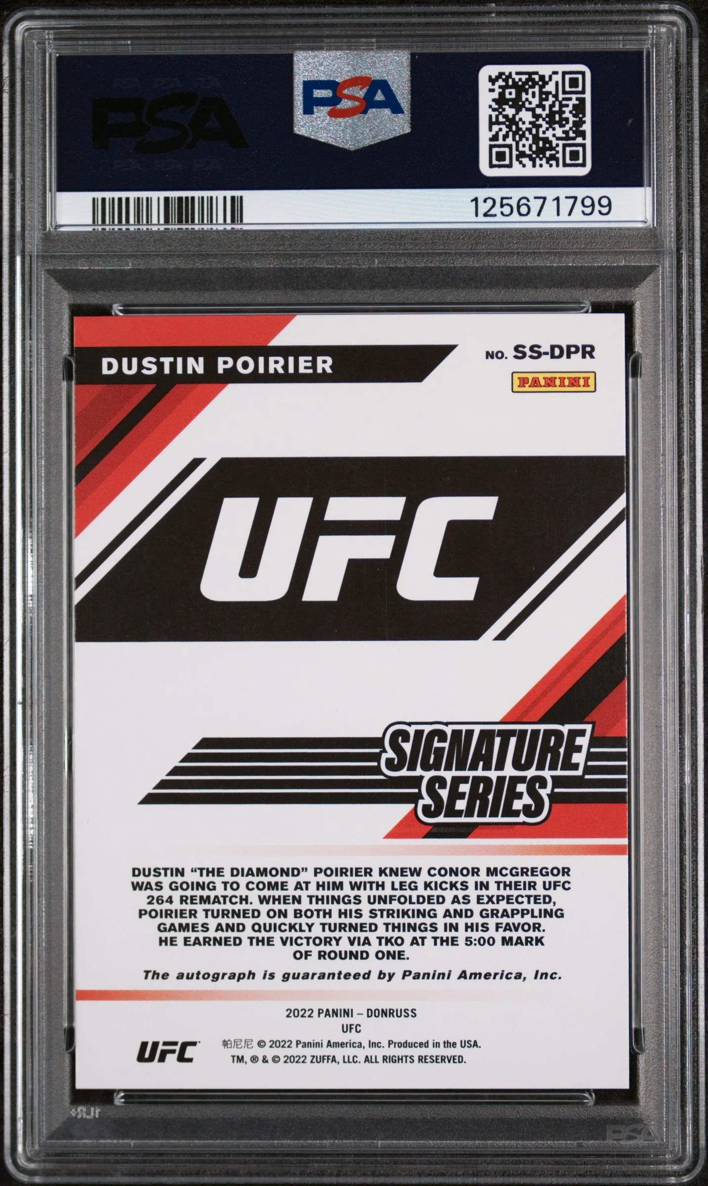 2022 Panini Donruss UFC Signature Series Dustin Poirier #SS PSA 9 - Image 2