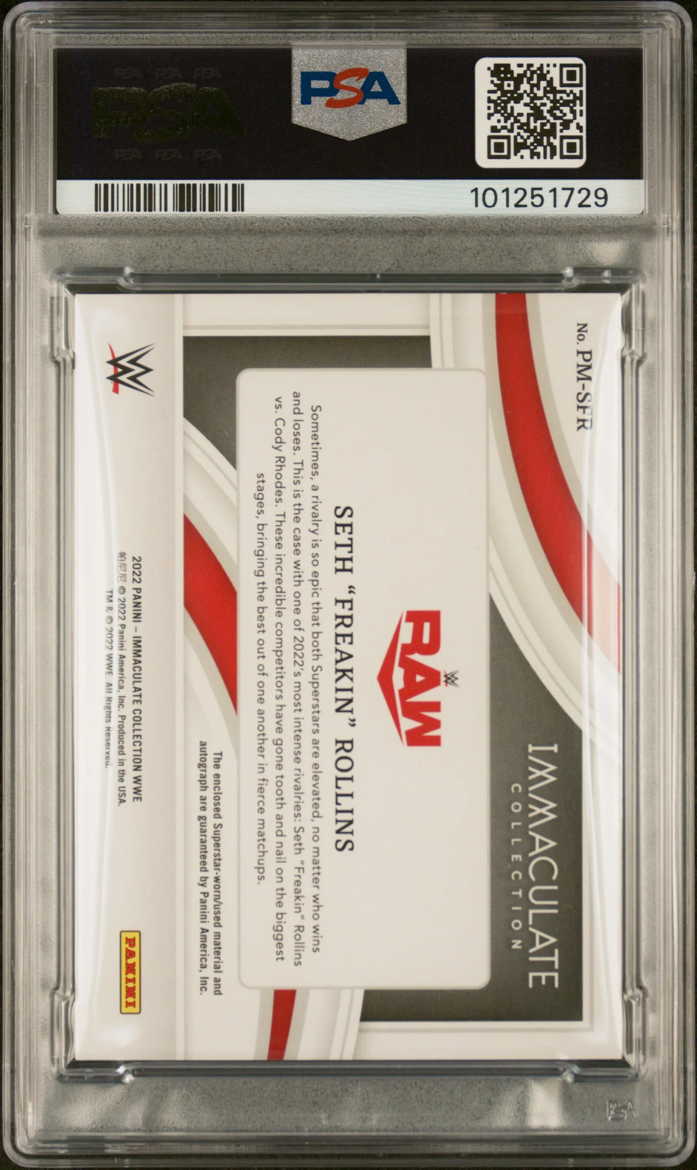 2022 Panini Immaculate Collection WWE Premium Memorabilia Autographs Seth Freakin Rollins #PMSFR /49 PSA 10 - Image 2