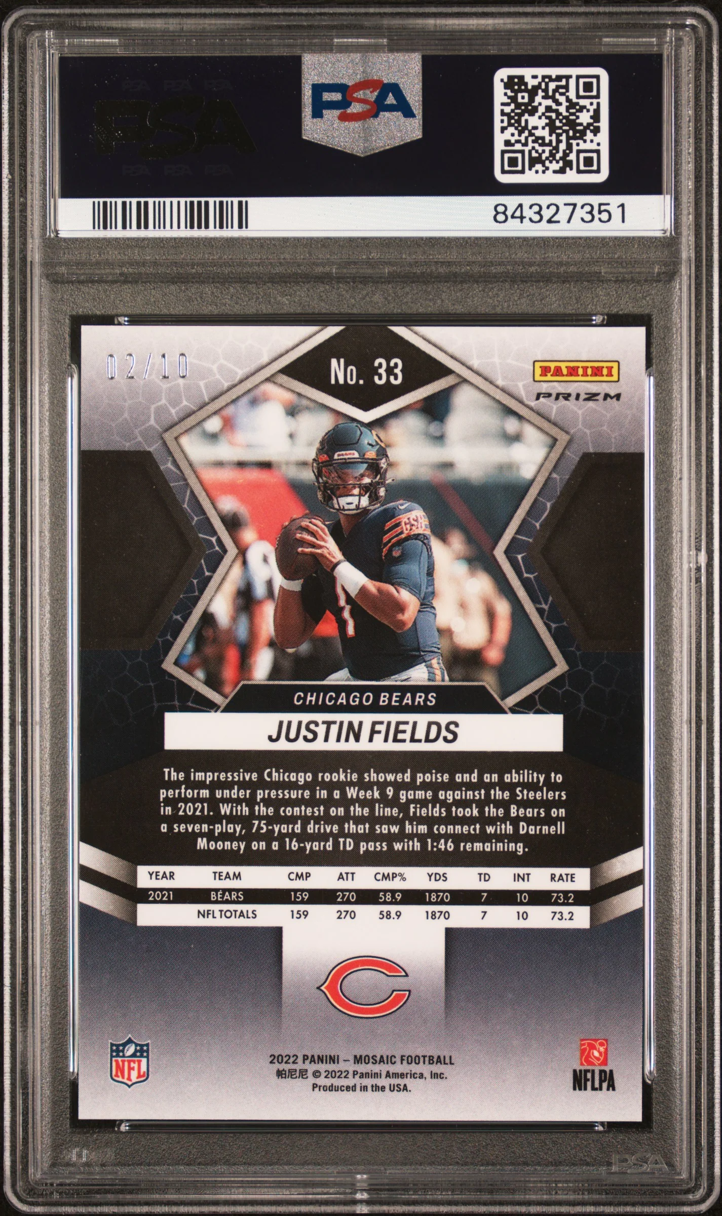 2022 Panini Mosaic Mosaic Gold Justin Fields #33 /10 PSA 9 - Image 2