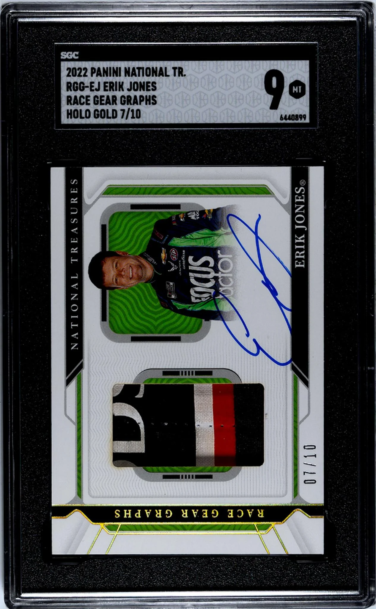 2022 Panini National Treasures #RGG-EJ Erik Jones Race Gear Graphs Holo Gold 7/10 SGC 9