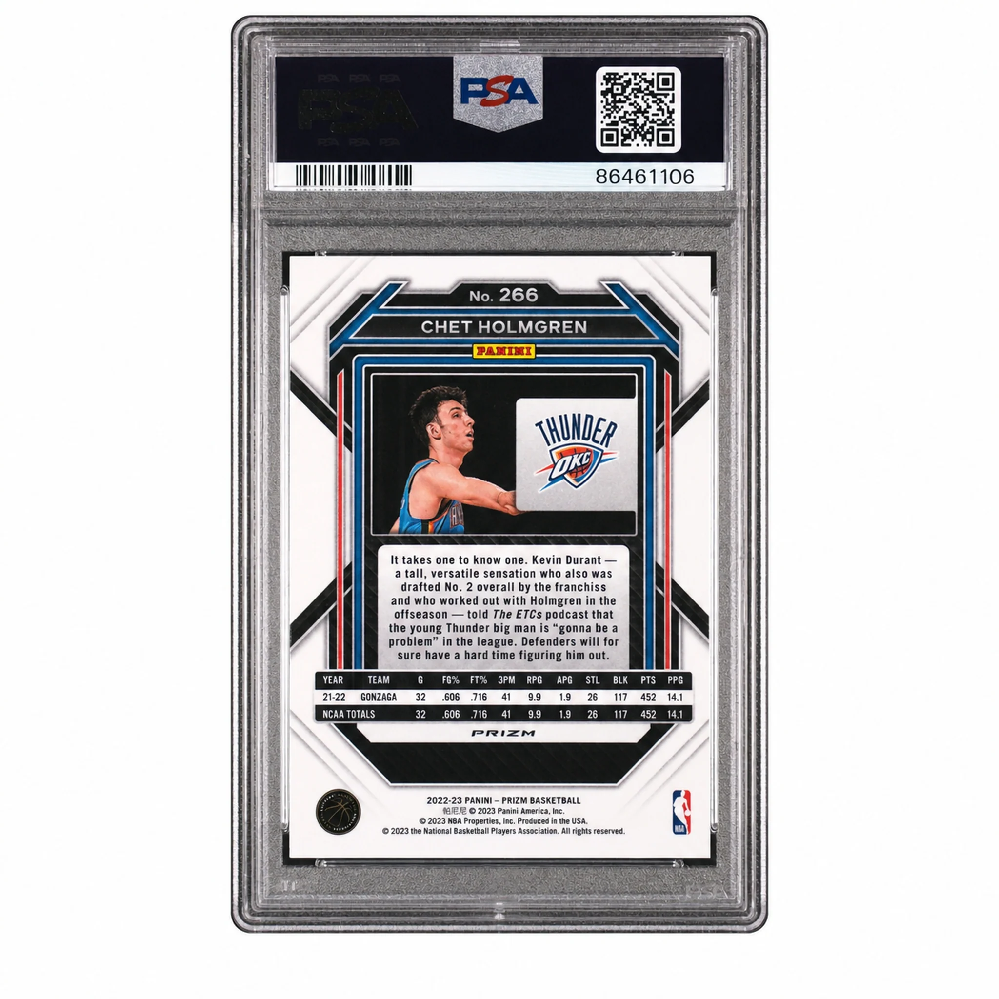2022 Panini Prizm Hyper Prizm Chet Holmgren #266 PSA 9 - Image 2