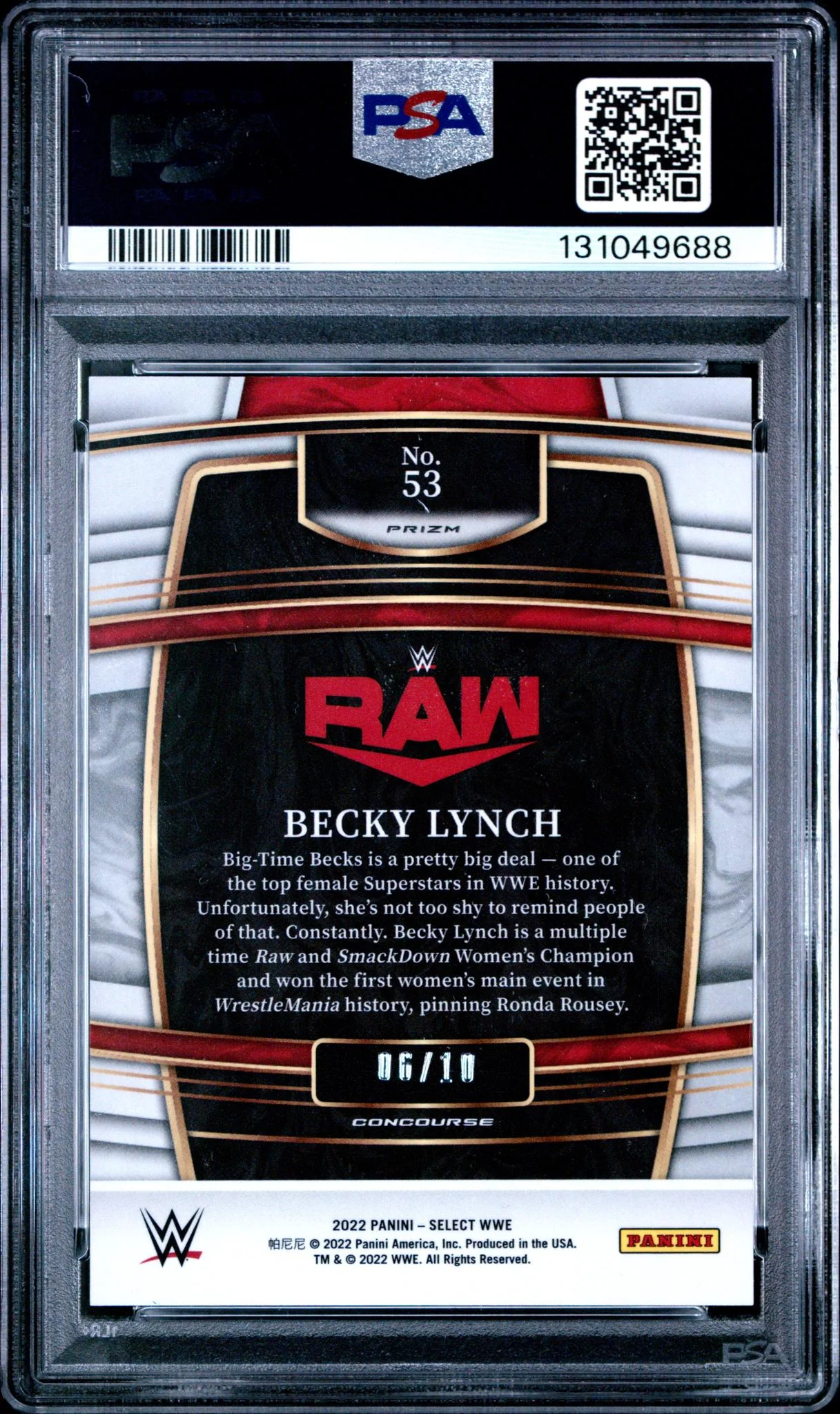 2022 Panini Select WWE Gold Wave Prizm Becky Lynch #53 /10 PSA 9 - Image 2