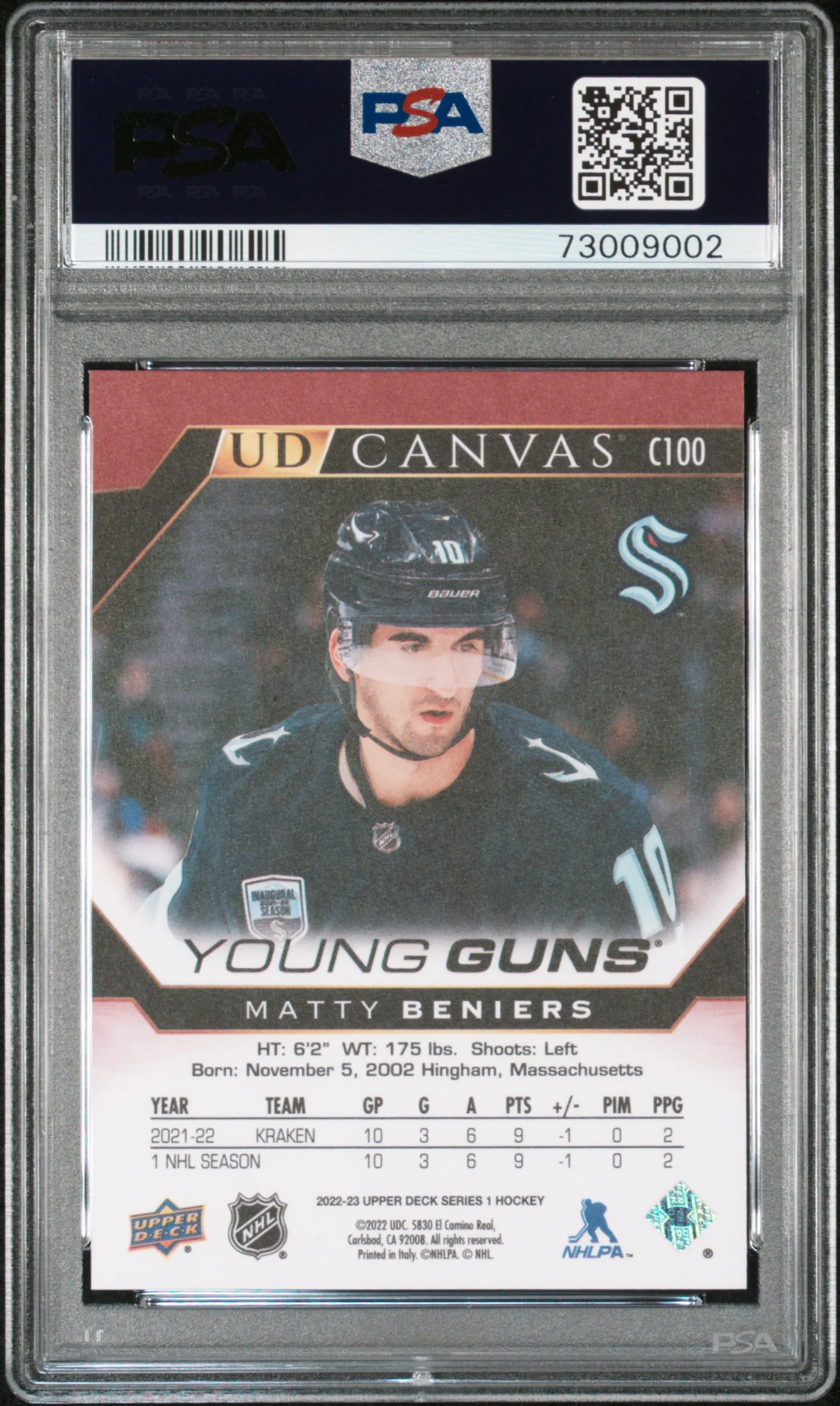 2022 Upper Deck Canvas Matty Beniers #C100 PSA 10 - Image 2