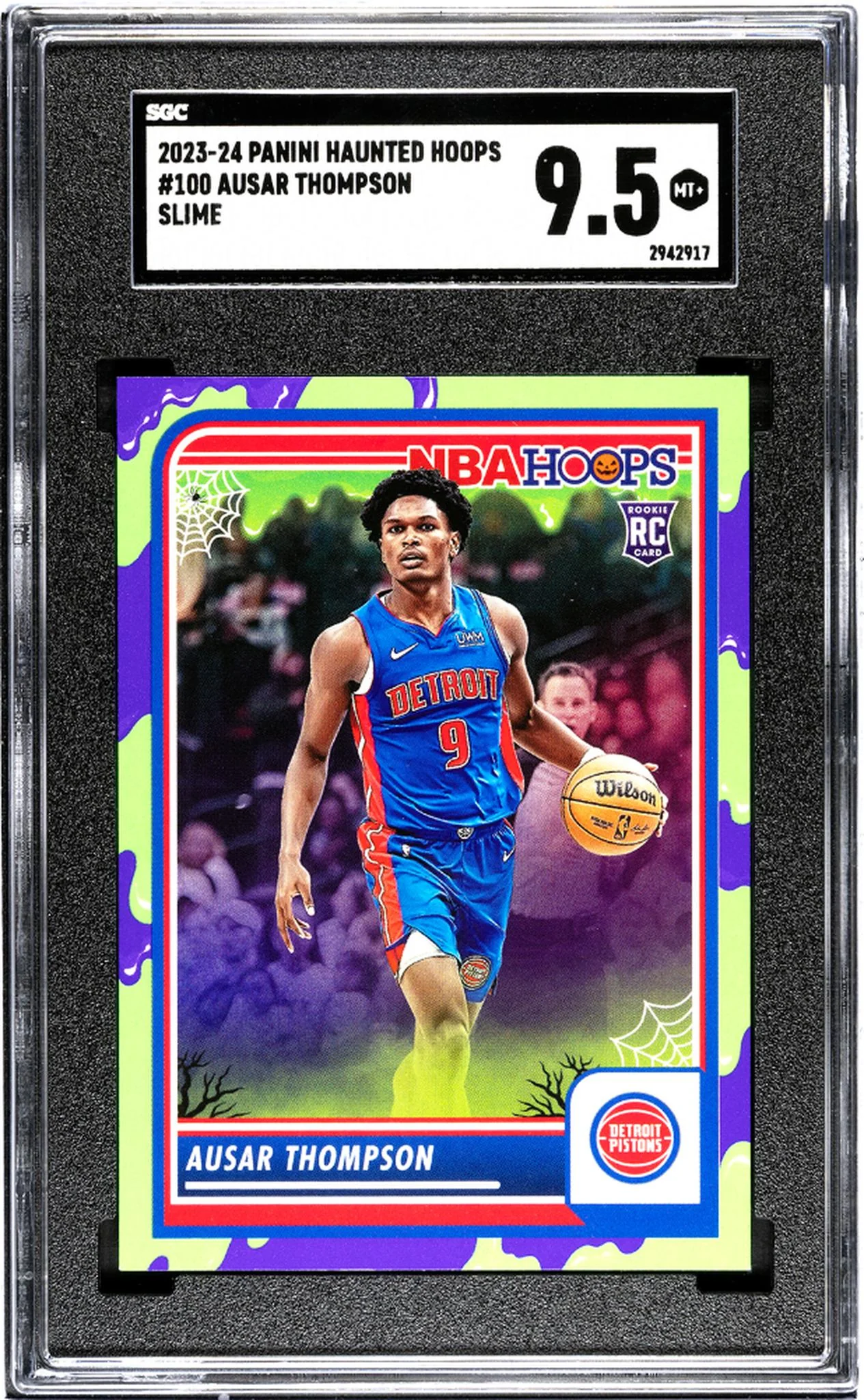 2023-24 Panini Haunted Hoops #100 Ausar Thompson Slime SGC 9.5