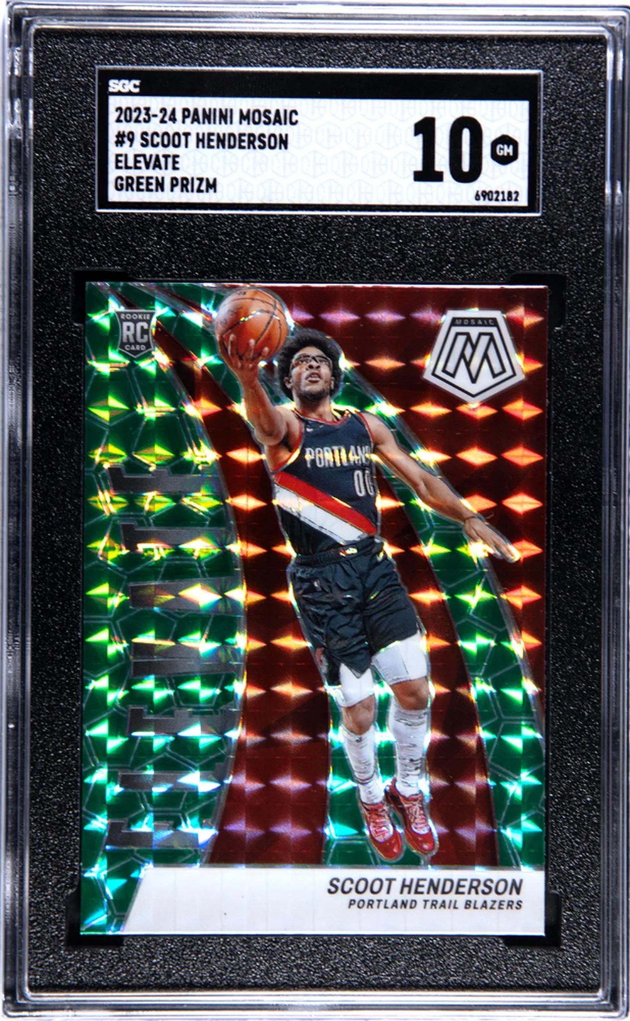 2023 Panini Mosaic Elevate Green Prizm Scoot Henderson #9 RC SGC 10