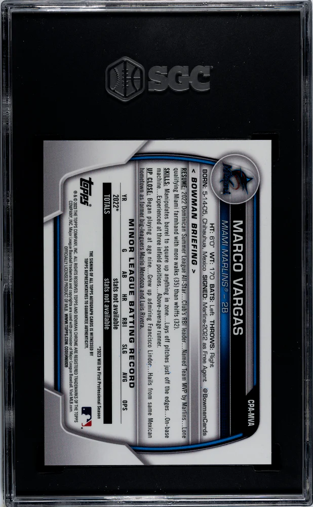 2023 Bowman Chrome Green Refractor Marco Vargas #CPA-MVA Auto /99 SGC 10 - Image 2