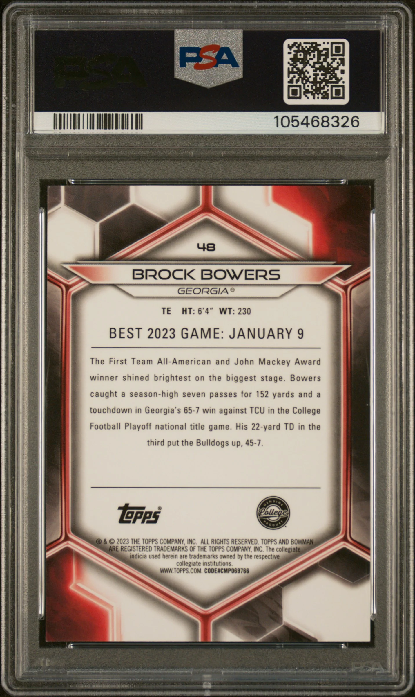 2023 Bowman University Best Yellow Brock Bowers #48 /75 PSA 9 - Image 2