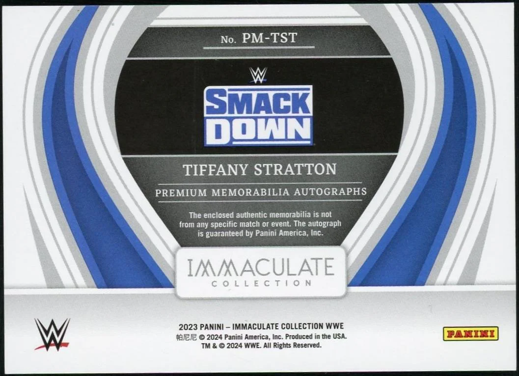 2023 Immaculate WWE PM-TST Tiffany Stratton Premium Relic Auto /99 - Image 2
