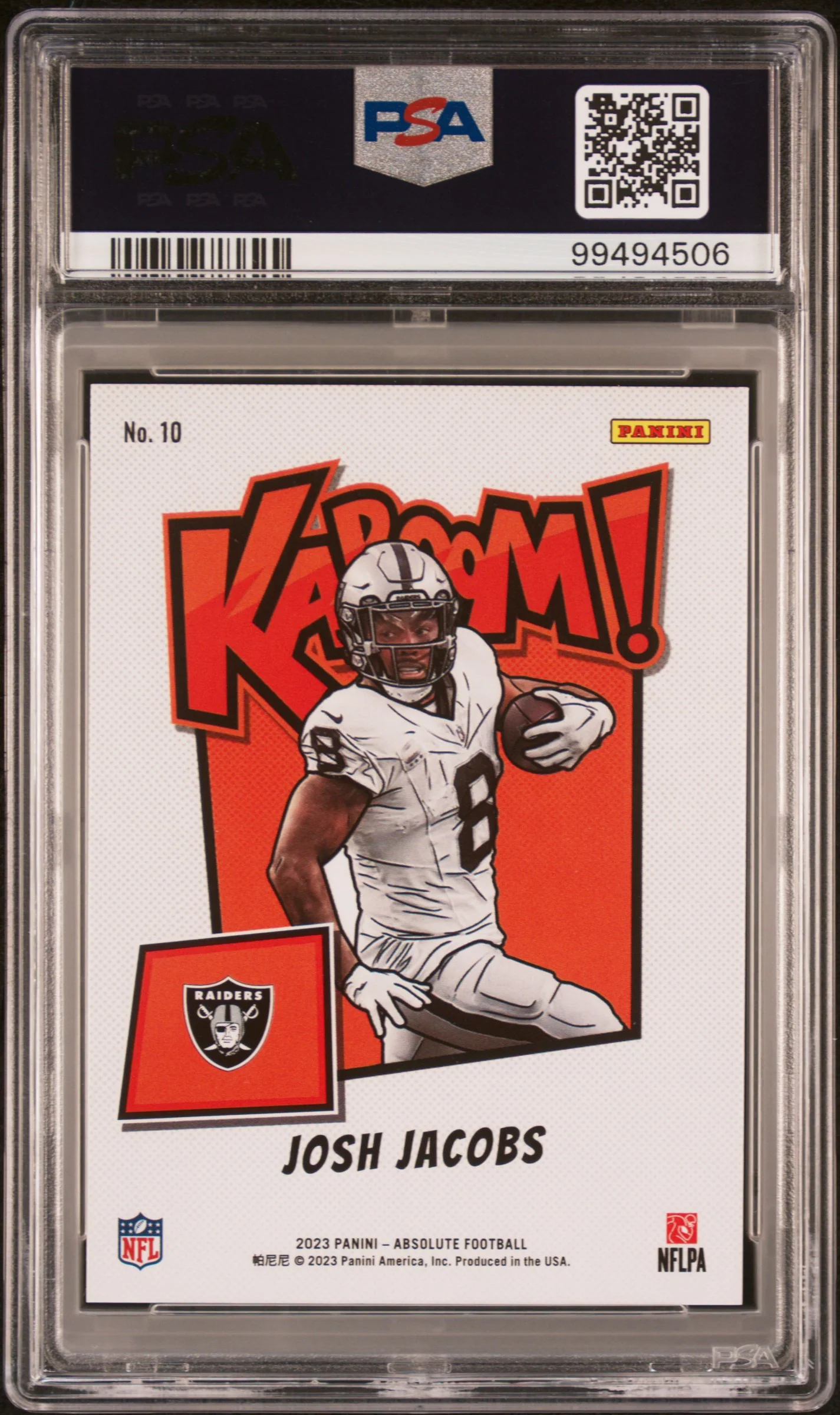 2023 Panini Absolute Kaboom! Horizontal Josh Jacobs #10 PSA 9 - Image 2