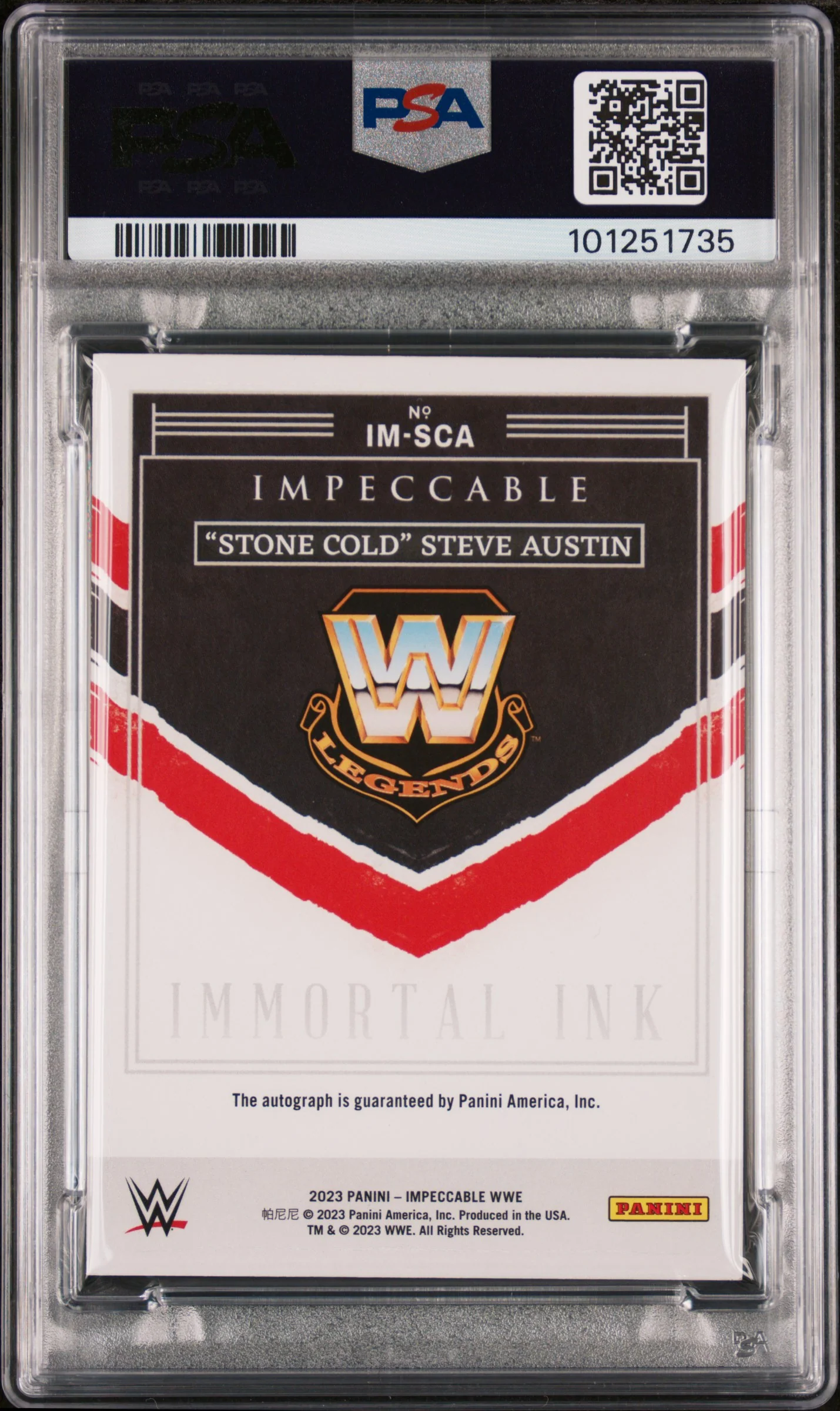 2023 Panini Impeccable WWE Immortal Ink Stone Cold Steve Austin #IMSCA /99 PSA 9 - Image 2