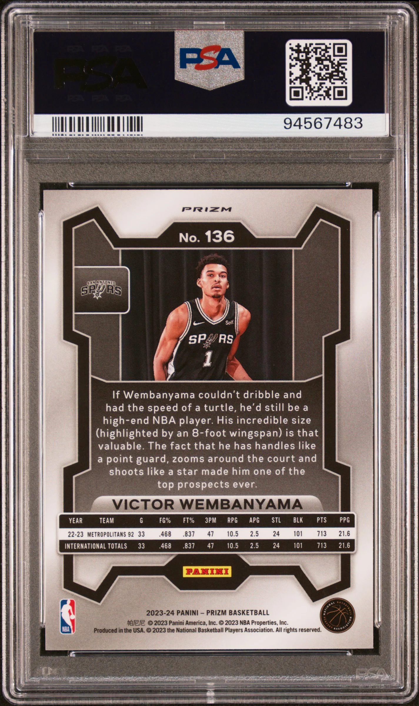 2023 Panini Prizm Green Prizm Victor Wembanyama #136 PSA 10 - Image 2