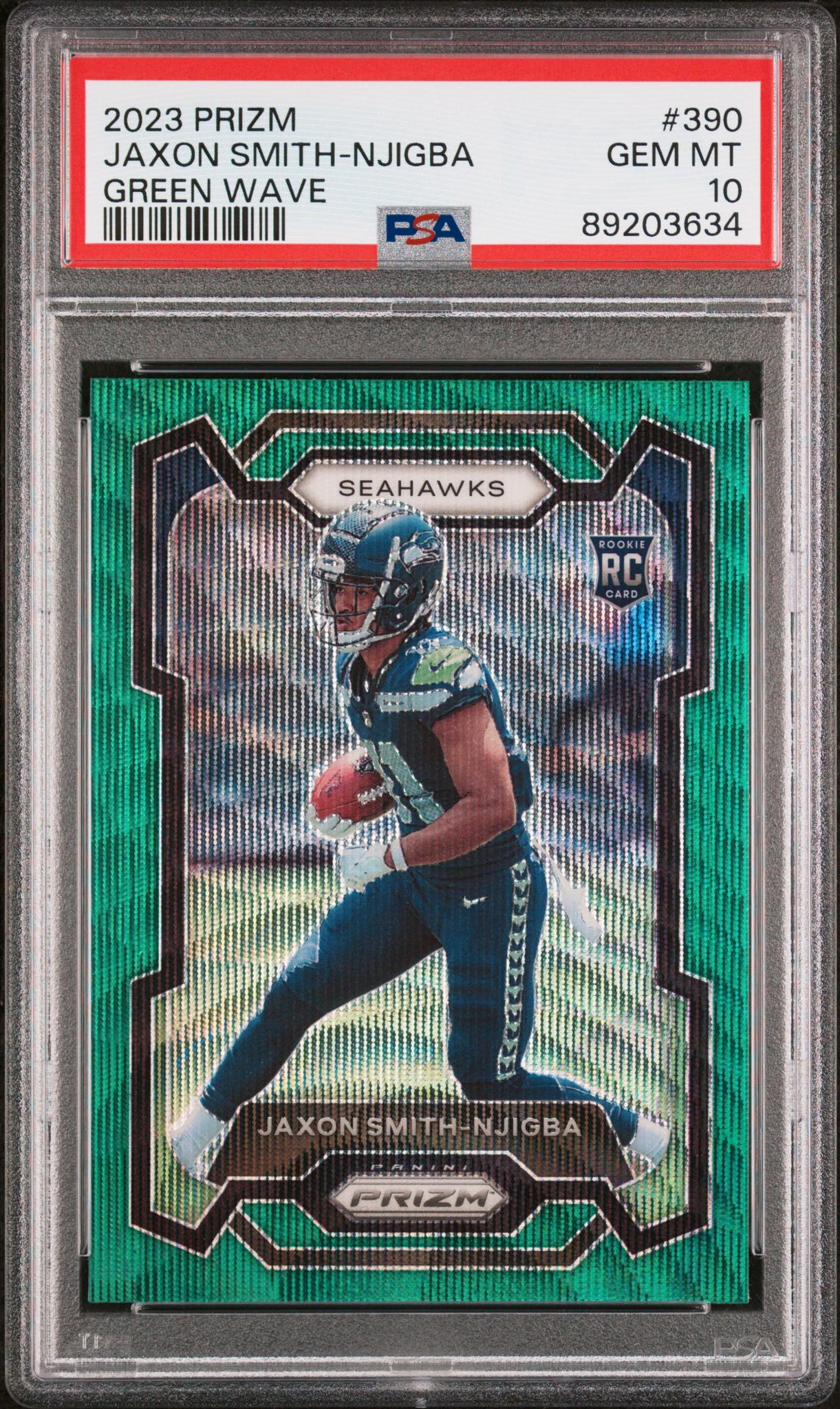 2023 Panini Prizm Prizms Green Wave Jaxon Smith-Njigba #390 PSA 10