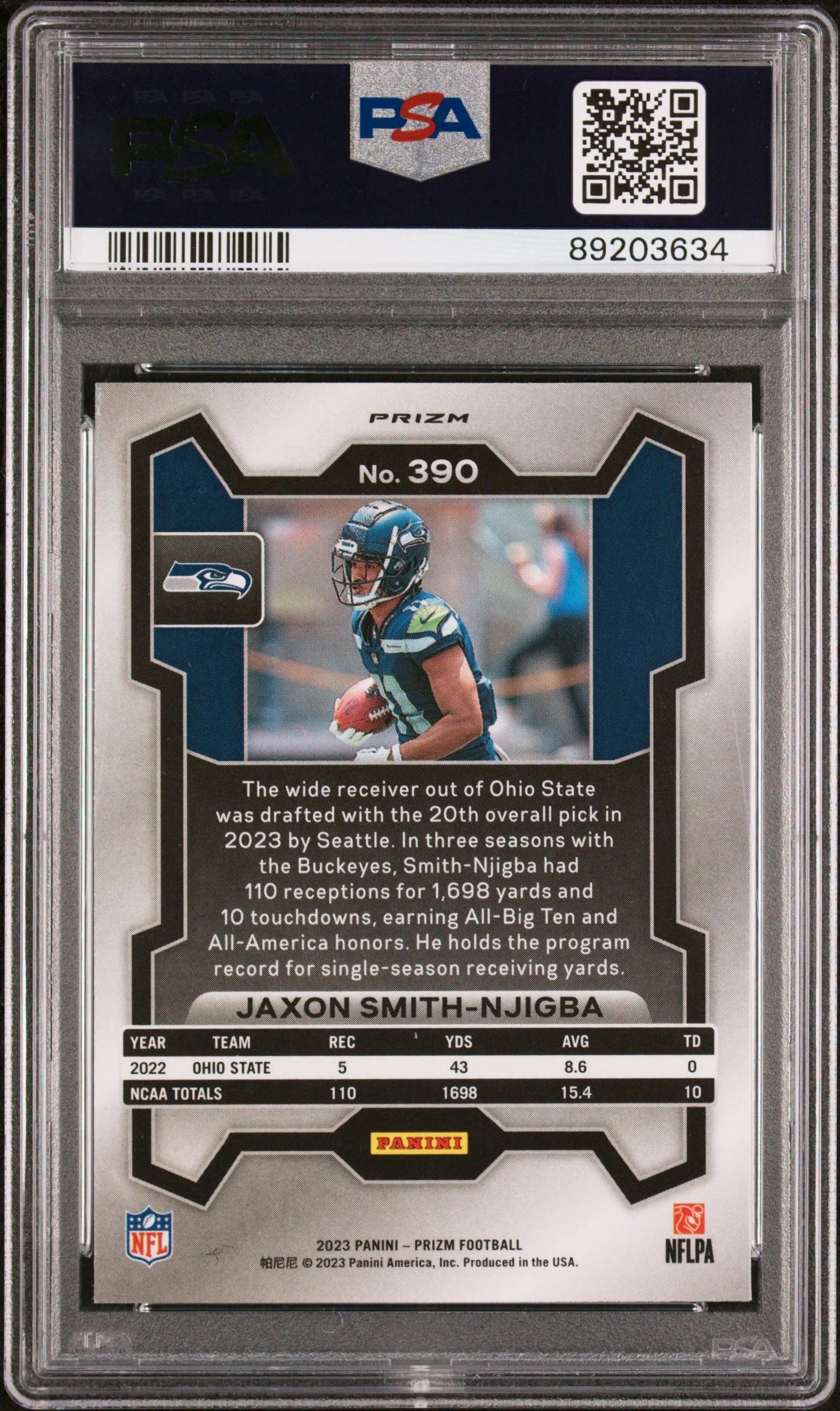 2023 Panini Prizm Prizms Green Wave Jaxon Smith-Njigba #390 PSA 10 - Image 2