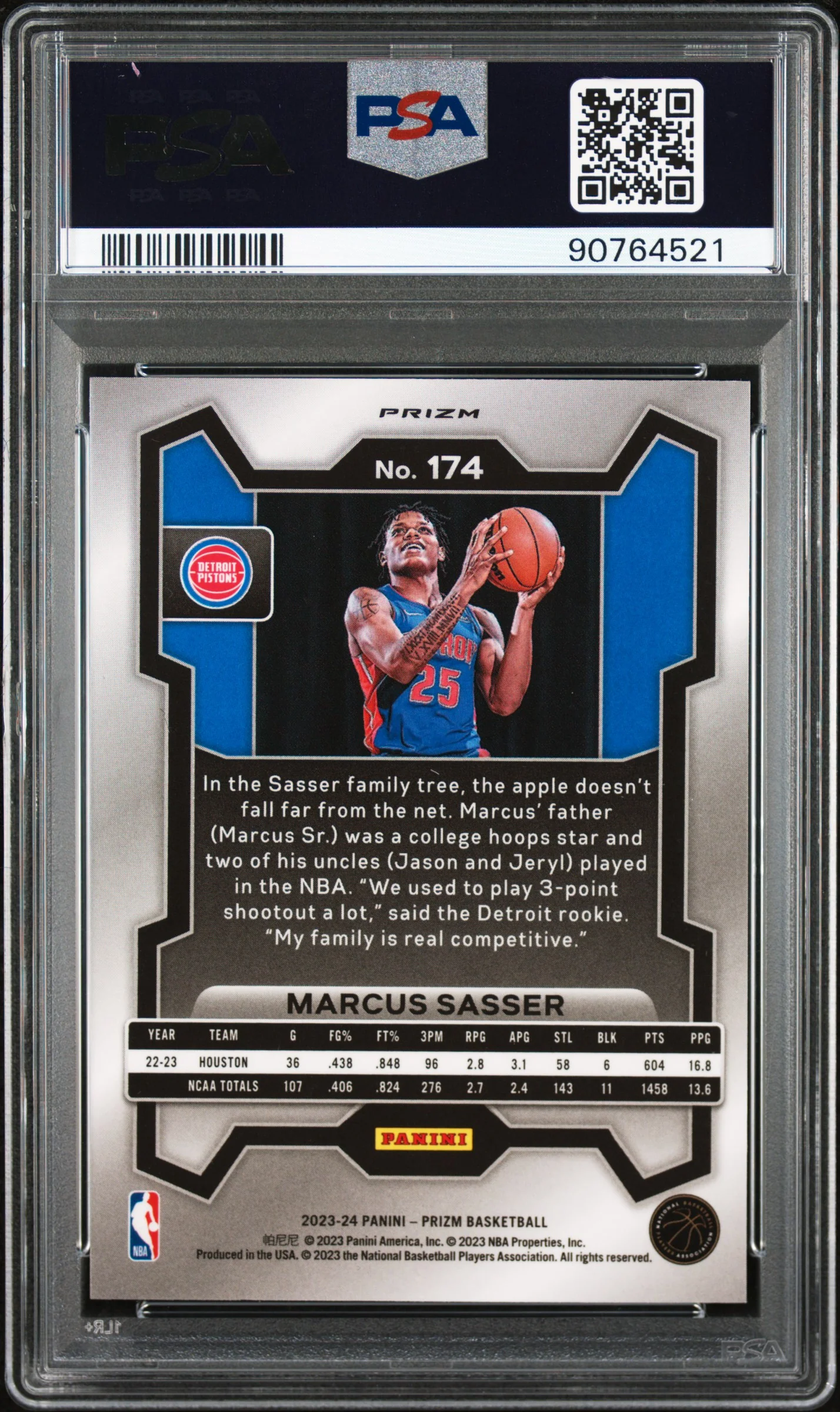 2023 Panini Prizm Silver Prizm Marcus Sasser #174 PSA 10 - Image 2