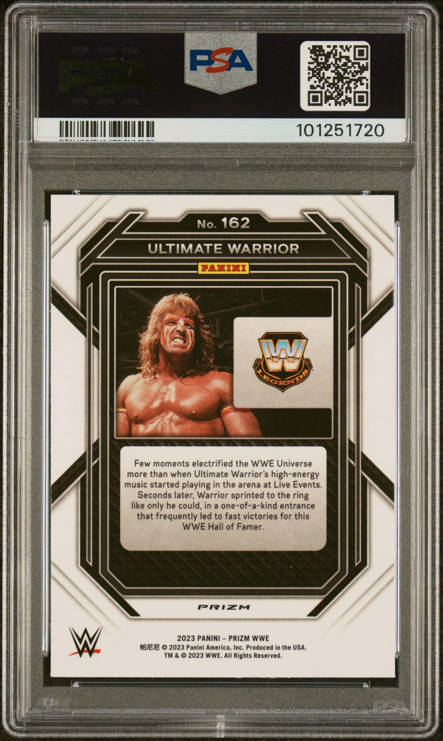 2023 Panini Prizm WWE White Sparkle Ultimate Warrior #162 PSA 10 - Image 2