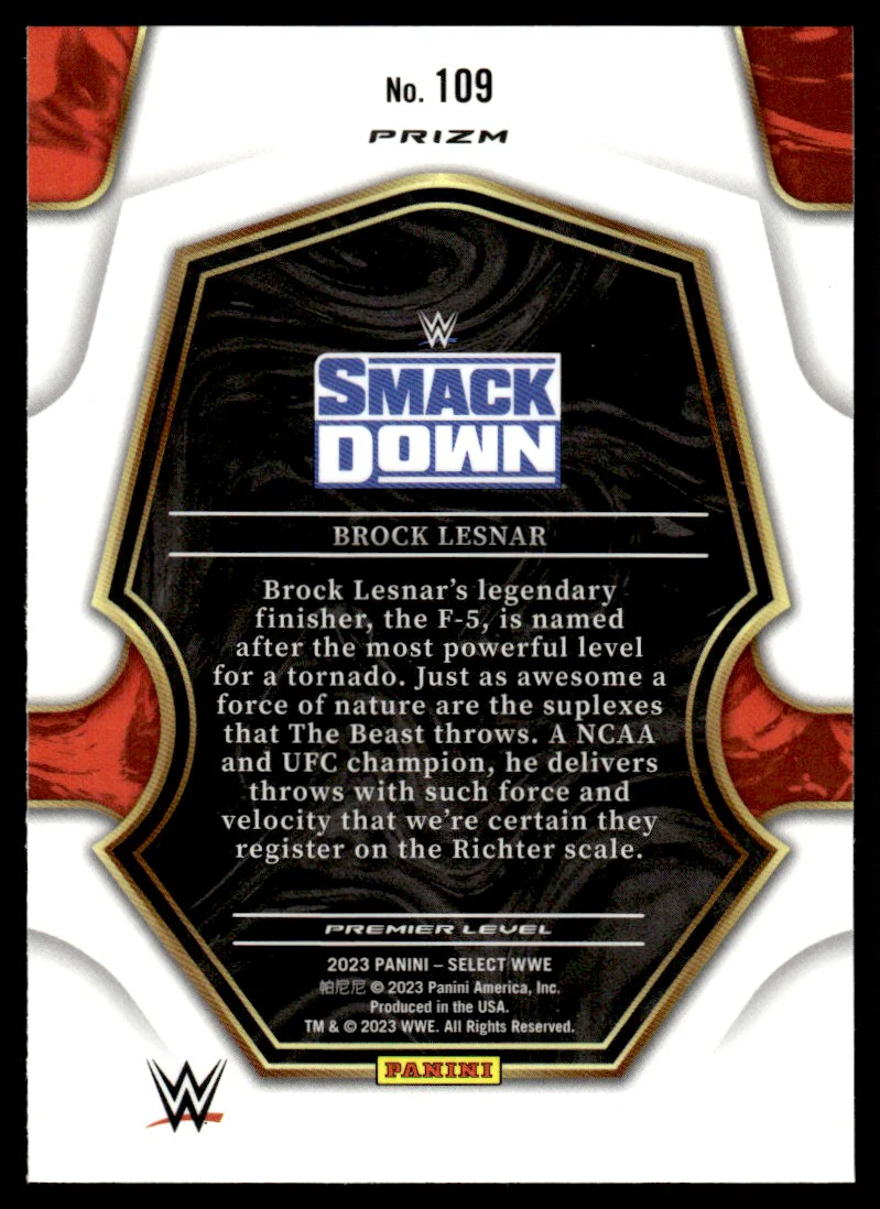 2023 Panini Select 109 Brock Lesnar Premier Level Prizm SmackDown - Image 2