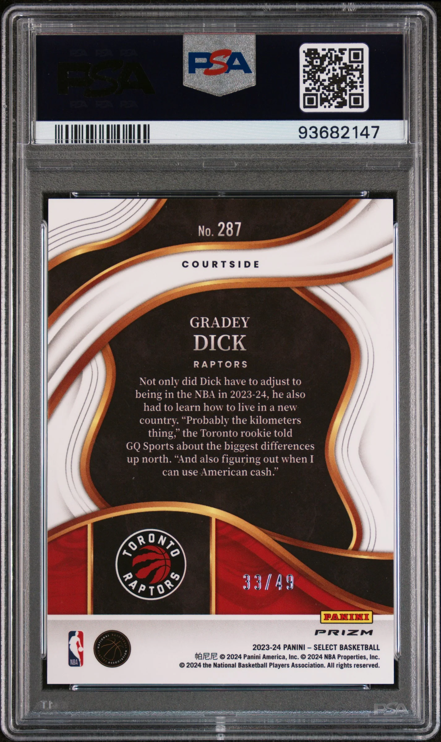 2023 Panini Select Courtside Red Disco Prizm Gradey Dick #287 /49 PSA 10 - Image 2