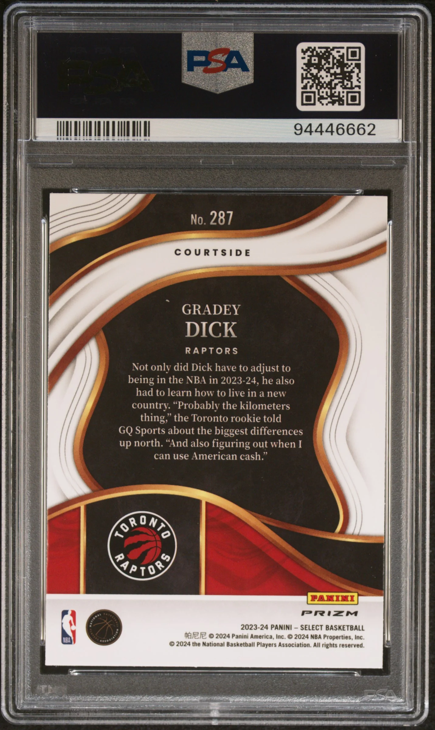 2023 Panini Select White Sparkle Gradey Dick #287 PSA 9 - Image 2